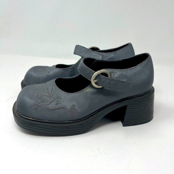 LEI Y2K vintage girls Chunky Mary Janes EMILIM gray floral embroidered US 1 BoxK - Picture 5 of 8